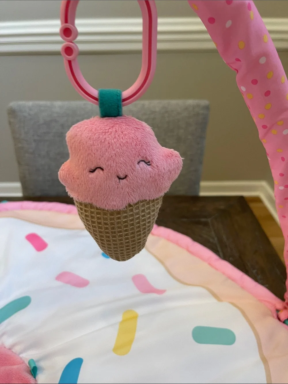 Carter's Pink Donut Play Mat with Colorful Hanging Plush Toys